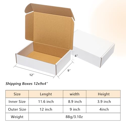 ZxeluPapr 20 Pack 12x9x4 Shipping Boxes, White Corrugated Cardboard Packaging Box for Small Business