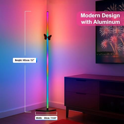 Oizuon 2 Pack Corner Floor Lamp – 57'' Tall RGB Lamp Modern Mood Lighting with 88 LEDs, Bluetooth App Control, and Sturdy ...