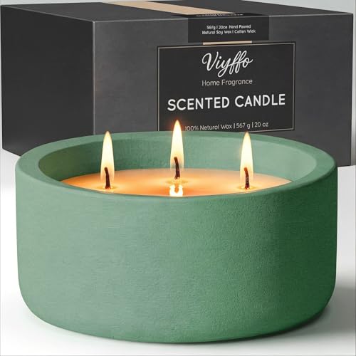 Viyffo Large Citrus & Mint Candle Outdoor, 3 Wick 20oz Scented Candle Indoor, Non Toxic Soy Candle, Green Ceramic Jar for ...