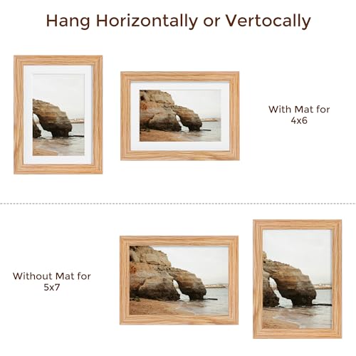Fun Memories 5x7 Picture Frame, Solid Oak Wood 5 x 7 Frame with Plexiglass, 5 by 7 Photo Frame for Wall & Tabletop Displa...