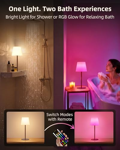 EZVALO Spa-Like Shower Lamp – Waterproof Bathroom Lamp with Remote, Rechargeable Cordless Mood Light, 3 Color Temps & 80 R...