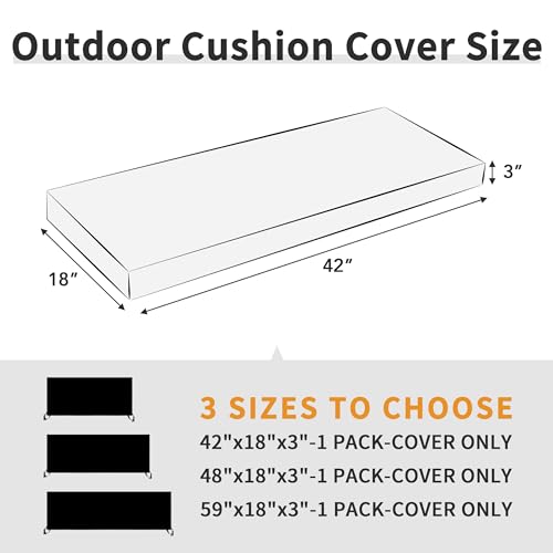 Easy-Going 42x18x3 inch Waterproof Outdoor Couch Bench Cushion Covers Only Replacement Non-Slip Patio Seat Cushion Slipcov...