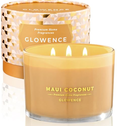 Glowence Luxury Coconut Scented Candle - Large 3 Wick Jar Candle - Elegant Gift for Women & Men - 100% Natural Soy Wax - U...