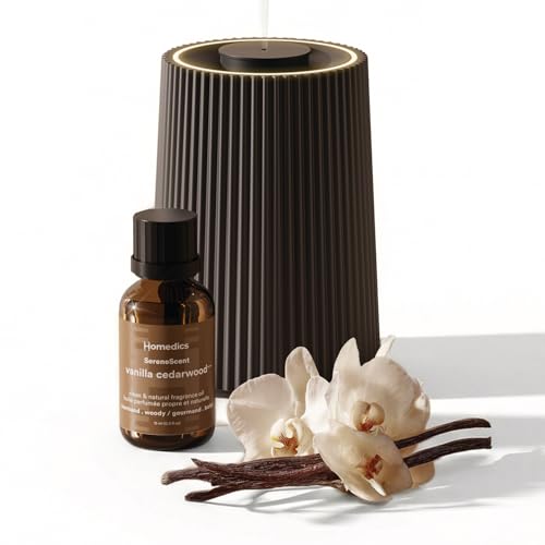 Homedics Waterless Essential Oil Diffuser with 15ml Vanilla Cedarwood Fragrance Oil. SereneScent Cordless Cold Air Scent D...