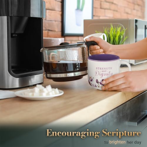 Christian Art Gifts Large Inspirational Ceramic Coffee & Tea Mug for Women: Strength & Dignity Encouraging Bible Verse, Cu...