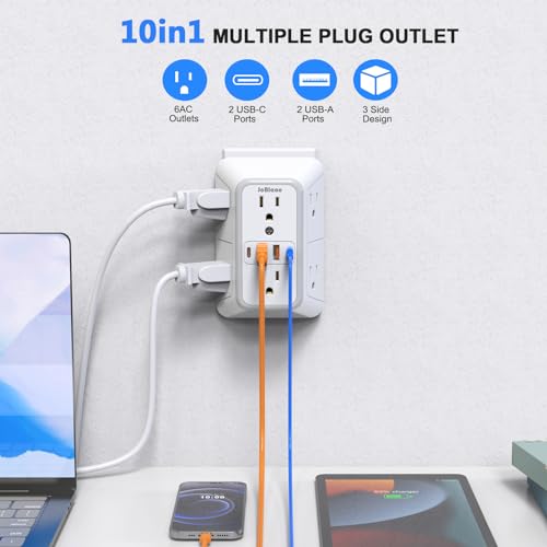 JcBlaon Outlet Extender Surge Protector - 6 Outlet Splitter with 4 USB Ports (2 USB C), Multiple Plug Expander Wall Charge...