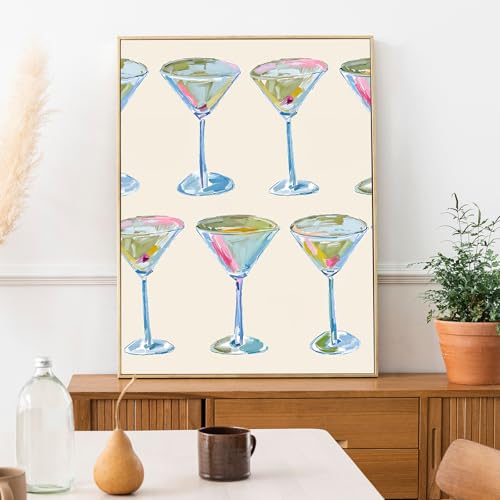 Trendy Cocktail Art Print Martini Glasses Wall Art Modern Bar Cart Decor Preppy Aesthetic Canvas Prints Modern Watercolor ...