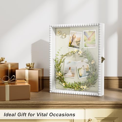 Love-KANKEI Shadow Box Frame 11x14, Deep Large Shadow Box Display Case with Unique Beads Door and Glass Window, Wood Memor...