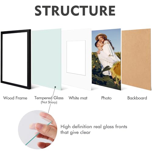 Golden State Art, 11x14 Black Picture Frame Made of Solid Pine Wood And Tempered Glass, Display for 8x10 Picture with Mat ...