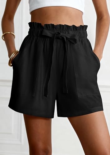 PRETTYGARDEN Summer Shorts for Women Casual Ruffle Drawstring High Waist Wide Leg Comfy Lounge Shorts Beach Cruise Outfits