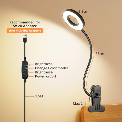 Woputne Desk Lamp Clip Light, 10 Dimmable Brightness 3 Light Modes Reading Light, Clamp Bedside Lamp for Painting, Craft, ...