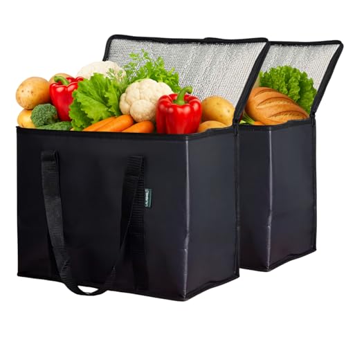 LALABAG 2-Pack Insulated Reusable Grocery Bags – Large Cooler Tote for Cold & Hot Food, Stays Upright, Durable, Foldable f...