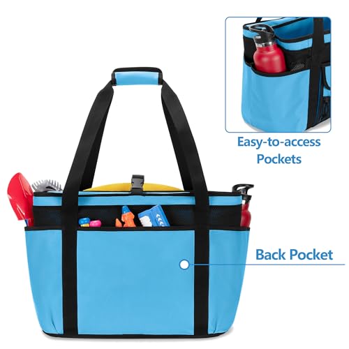 Fasrom XL Beach Tote Bag with Cooler Compartment, Large Mesh Beach Pool Bag with Wet & Dry Separation for Swim, Travel