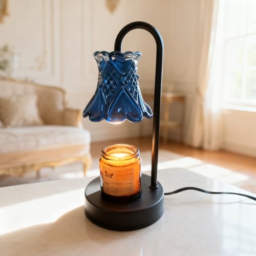 LANFU Candle Warmer Lamp with Dimmable, Blue Flower Lampshade Birthday Gifts for Women Mom, House Warming Gifts New Home D...