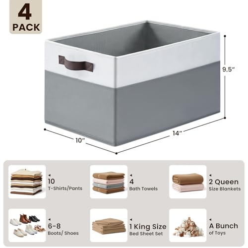 4 Pack Large Closet Storage Baskets Bins for Shelves | Fabric Closet Organizers and Storage with Handles Home Organization...