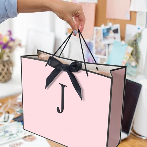 QLSKO Personalized Initial Paper Bag for Women Grils,Monogrammed Gift Bag with Bow Ribbon,Wrapping Tissue and Card Matchin...