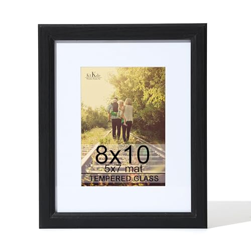 KTKDE 8x10 Picture Frame Real Glass, Display Pictures 5x7 with Mat or 8x10 Without Mat, Modern Style Wood Composite Frame,...