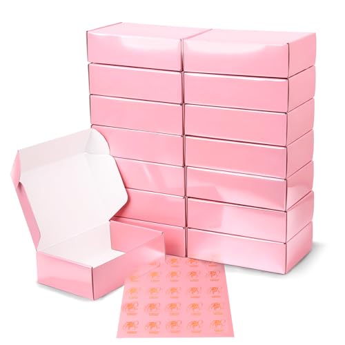 DERZIFUN 7"x5"x2" Glossy Pink Shipping Boxes, 50 Pack Corrugated Cardboard Mailing Boxes for Small Business Packaging, Shi...
