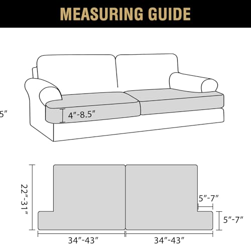 H.VERSAILTEX Stretch Velvet 2 Piece T Cushion Sofa Slipcovers - Individually Fitting Cushion Covers for 2 Cushion Couch - ...
