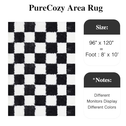 PureCozy Checkered Rug 8x10 for Living Room, Black and White Modern Shag Rugs Super Soft Washable Indoor Office Fuzzy Carp...