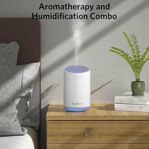 HomBreez Portable Aromatherapy Diffuser 280ml, Rechargeable Essential Oil Diffuser with LED Light, Cool Mist Humidifier wi...