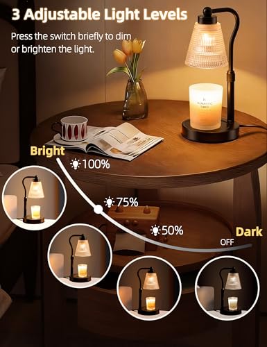 Candle Warmer Lamp for Jar Candles, Height Adjustable & Dimmable with 2/4/8H Timer, 2*50W Halogen Wax Melter Warmer for Ho...