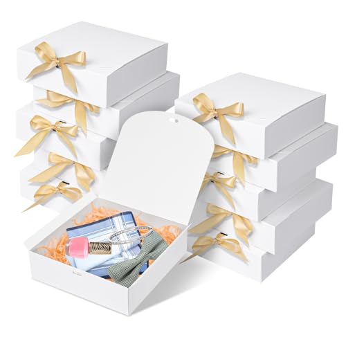 WLUSEAXI 10pack Gift Boxes with Lids, 6.5''x6.5''x2'' White Gift Boxes For Presents, Paper Boxes Gift Boxes with Ribbon fo...