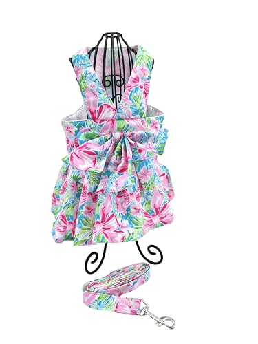 Dog Dress Bow Tie Harness Leash Set Harness Dress for Small Dogs Cute Dog Pet Girl Puppy Summer Clothes for Female Bunny C...