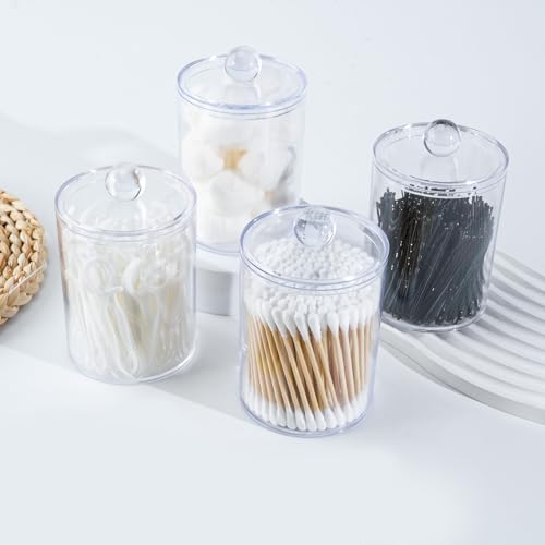 XIPENGKEJI 2 Pack Qtip Holder,Canister Apothecary Jar Set, Bathroom Jars with Lids Set for Cotton Swabs, Balls, Pads, Flos...