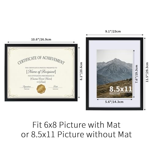 Rempry 8.5X11 Certificate Picture Frames Set of 11, Black 8.5x11 Photo Frames without Mat or Displays 6X8 Picture with Ma...