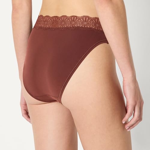Amazon Essentials Women's Peached Microfiber with Lace Trim High Waisted High Leg Panty, Pack of 6