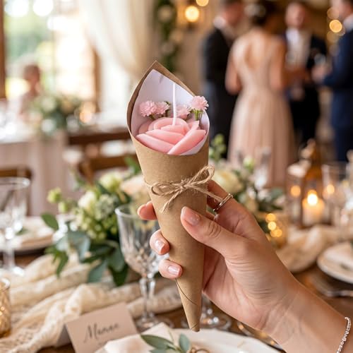 Conelist 20 Pcs Pink Rose Wedding Candles for Guests Mini Flower Shaped Candles Bouquet Floral Tealight Bulk Table Decor G...