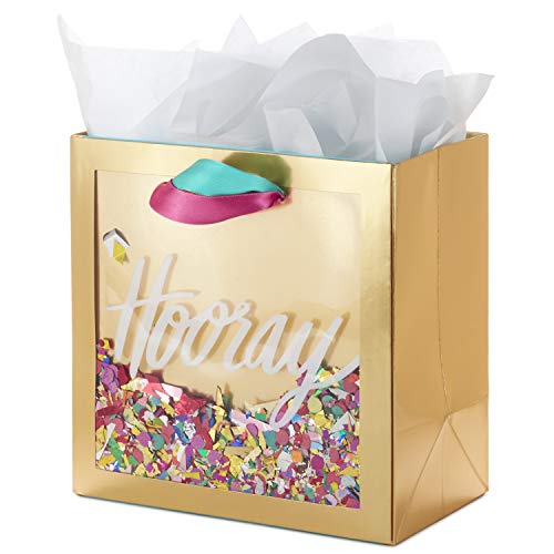 Hallmark Signature 7" Medium Gift Bag with Tissue Paper (Hooray; Gold with Pink, Teal, Purple Confetti) for Bridal Shower...
