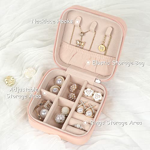 MFXIP Travel Jewelry Case Small Jewelry Box Jewelry Organizer Storage Case Portable PU Leather Mini Jewelry Travel Case fo...