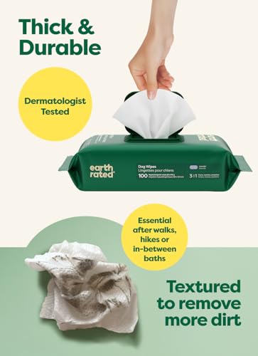 Earth Rated Dog Wipes, Hypoallergenic, 3-in-1 Cleaning and Hydrating, for Grooming Paws, Body and Butt, Lavender Scented, ...