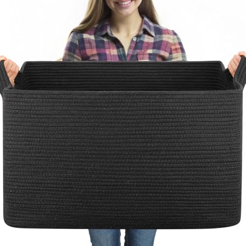 OIASKET 95L Extra Large Blanket Basket, 24" x 16.9" x 14.2" Woven Storage Basket for Living Room, Rectangle Nursery Blanke...