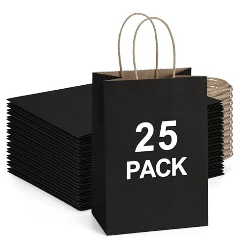 BagDream Kraft Paper Bags 25Pcs 5.25x3x8 Inches Small Paper Gift Bags with Handles Bulk for Party Favor, Retail, Merchandi...