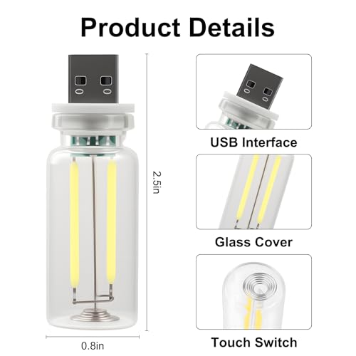 2 PCS Car USB Night Light Bulb, Touch Dimmable Car Interior Ambient Lights, Portable Mini USB Retro Glass Bottle Lamp Deco...