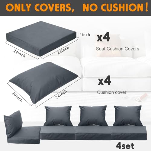 All Smiles Patio Furniture Replacement Chair Cushion Covers Set of 4 for Waterproof Resistant Outdoor Deep Set Cushion Cov...