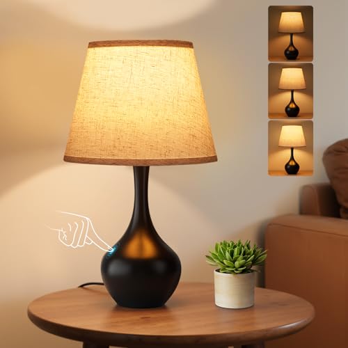 Seealle 16.1" Touch Table Lamps for Nightstand, 3-Way Dimmable Small Bedroom Lamps for Night Stands, Black Bedside Lamps f...