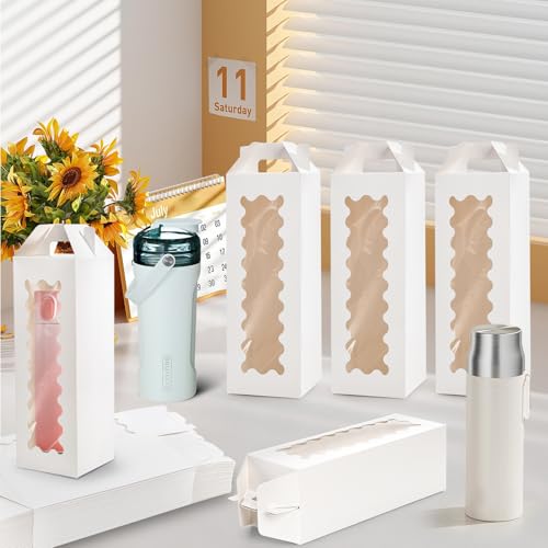 Tlence 50 Pack Gift Box for Sublimation, Transparent Tumbler Wrapping Boxes, Glass Packaging Exhibition Box with Handle, H...
