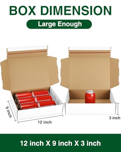 Poever Shipping-Boxes-12x9x3 Inches: 25 Pack-Self-Seal-Cardboard-Boxes-for-Packaging, White-Shipping-Boxes-for-Packing-Sma...