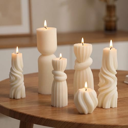 Threlaco 6 Pcs Pillar Candles Decorative Modern Aesthetic Ribbed Candle Set Cute Soy Wax Scented Ribbed Decor Commemorativ...
