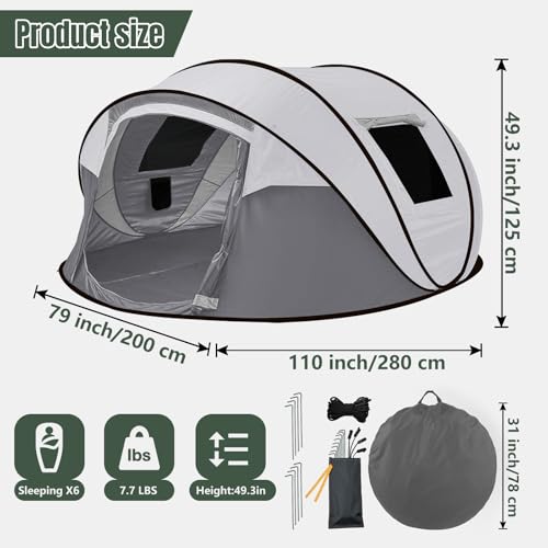 Instant Pop Up Camping Tent, 4-6 Person Tents,Automatic Set Up Tent in 3 Seconds,Waterproof Sunshade Family Tent,Portable ...