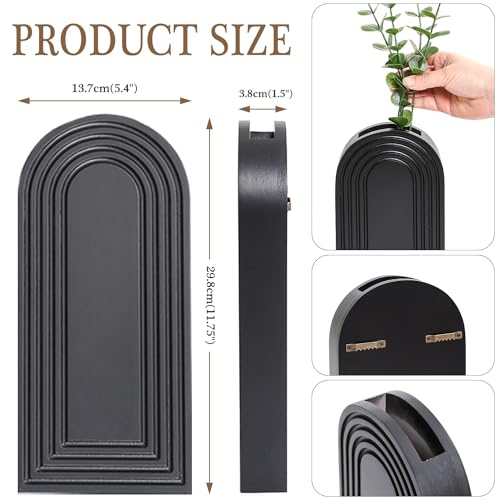 Dnnnii 2 Pack Wooden Wall Vase Set - Brown Finish Modern Farmhouse & Boho Wall Decor for Entryway, Hallway, Bathroom, Livi...