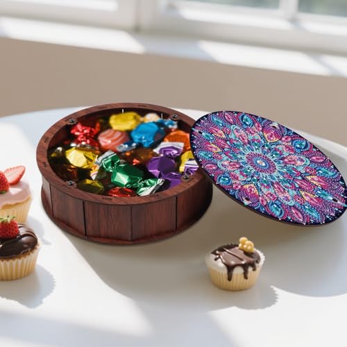 antor Diamond Painting Storage Box, Mandala Flower DIY 5D Special Shape Diamond Art Wooden Organizer, Round Diamond Tablet...