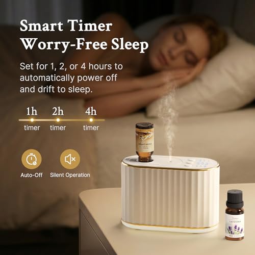 Essenca Waterless Diffuser for Home Essential Oil Diffuser, Wireless Aromatherapy Diffuser with 4 Mist Levels, 3 Time Sett...