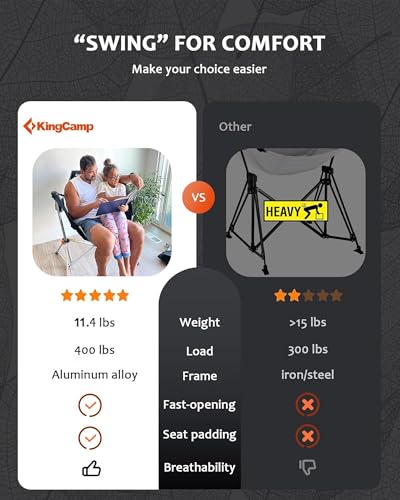 KingCamp Hammock Chair with Footrest – Heavy Duty Swinging Rocking Camping Chairs for Adults up to 400lbs, Folding Portabl...