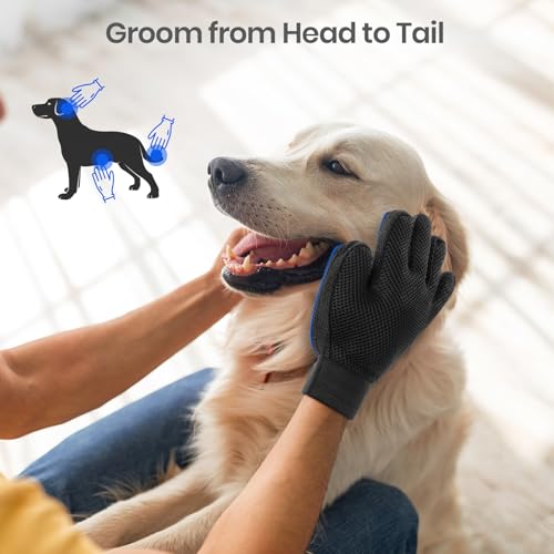 Pet Hair Remover Glove - Gentle Pet Grooming Glove Brush - Deshedding Glove - Massage Mitt with Enhanced Five Finger Desig...