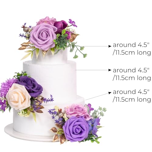 TINGE TIME 3Pcs Pre-made Cake Toppers, Silk Artificial Flowers Decor, Cake Decorations for Weddings, Birthdays, Party,Baby...